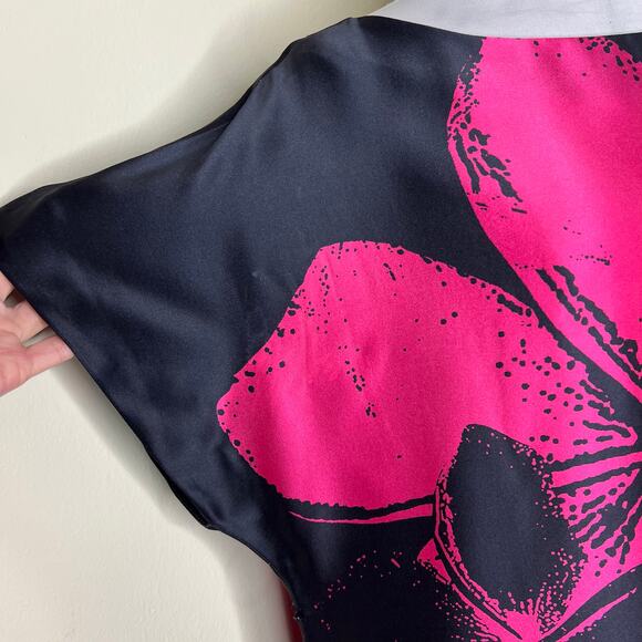 Roberto Verino 100% Silk Top 10 Black Pink Floral Boat Neck Chic Designer Blouse - Picture 9 of 10